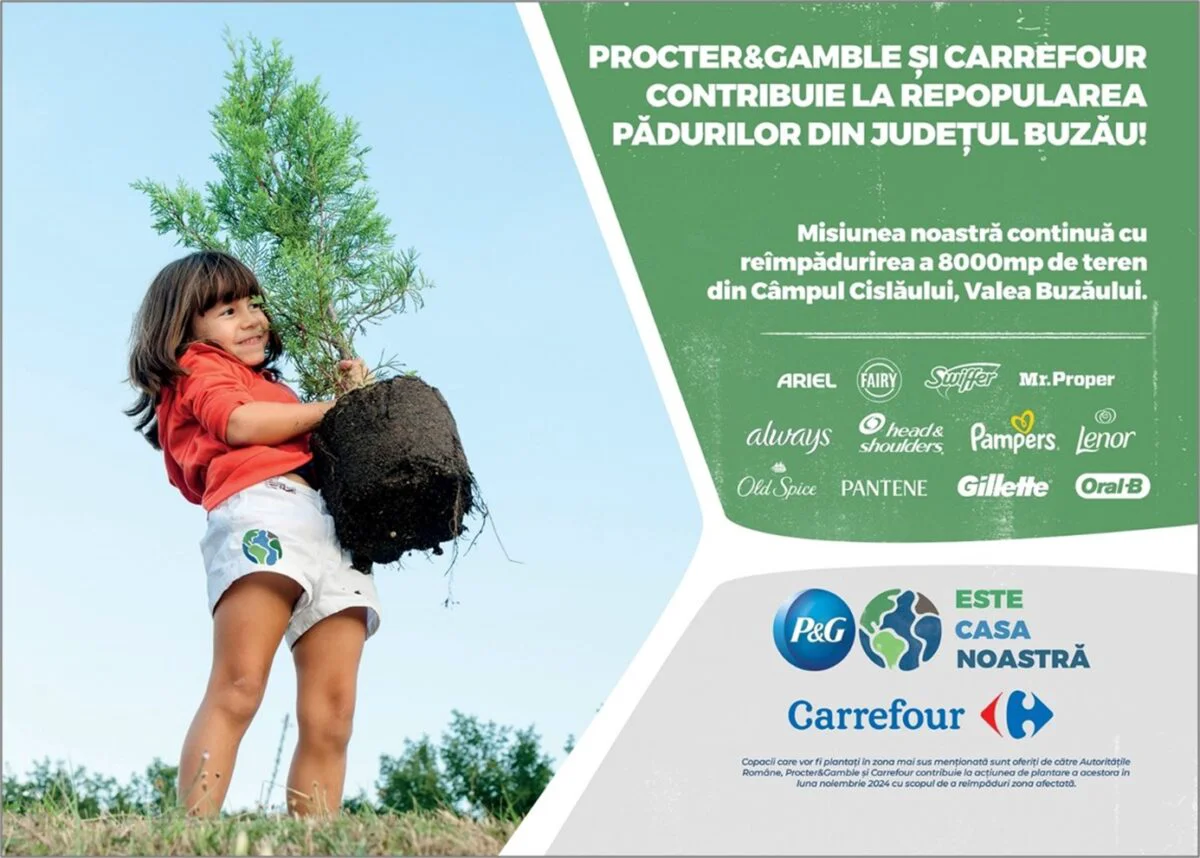 Peste 600 de copaci plantați de voluntarii P&G și Carrefour România pe Valea Buzăului