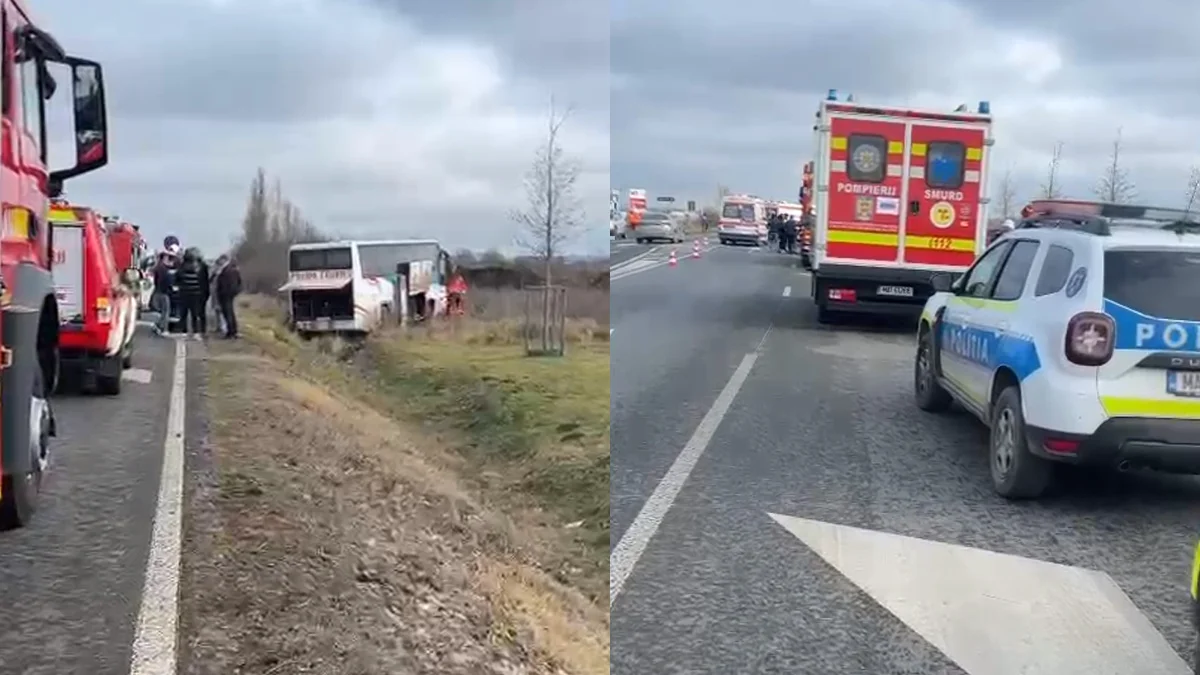 Accident cumplit în Timiș. A fost implicat un autocar cu 25 de pasageri