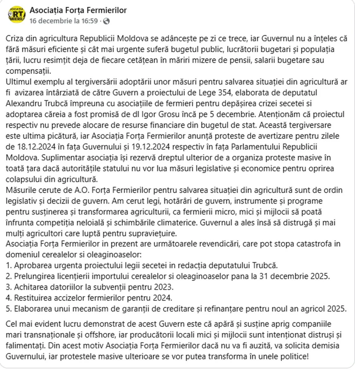 Mesajul asociației