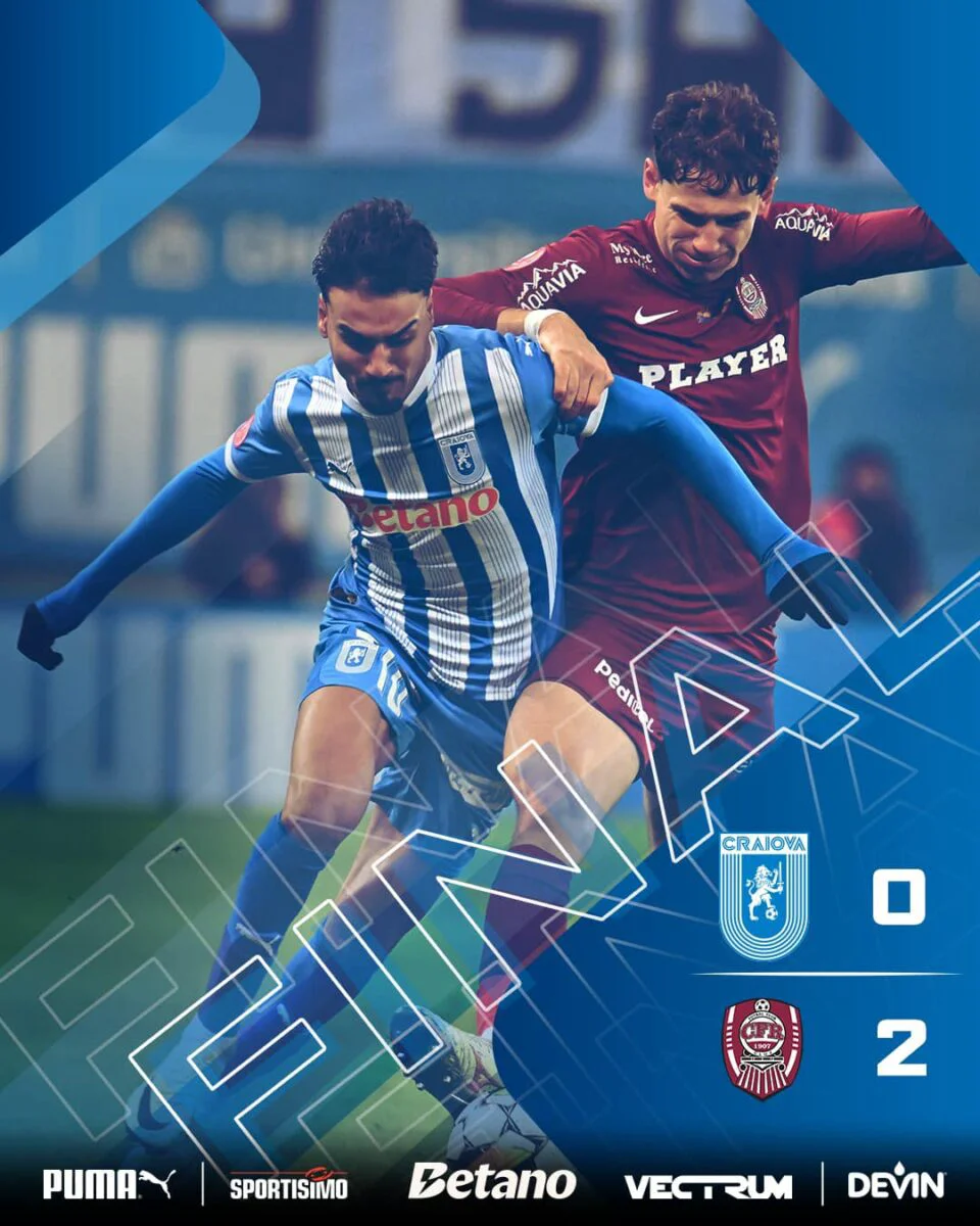 Superliga. Universitatea Craiova - CFR Cluj, 0-2. Echipa lui Dan Petrescu a devenit lideră