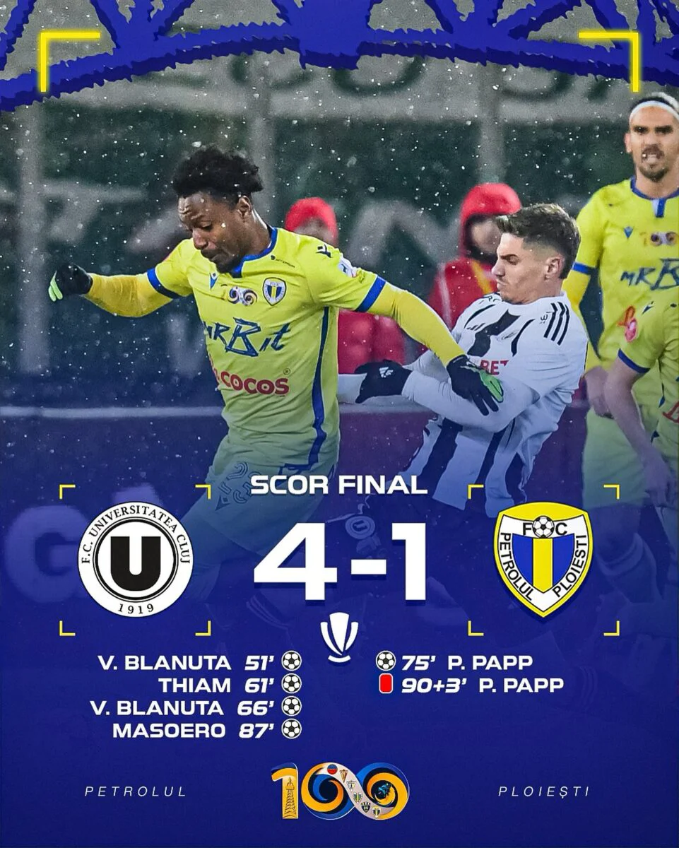 Superliga. Universitatea Cluj - Petrolul, 4-1. Repriză secundă de vis pentru ardeleni, care au urcat pe primul loc