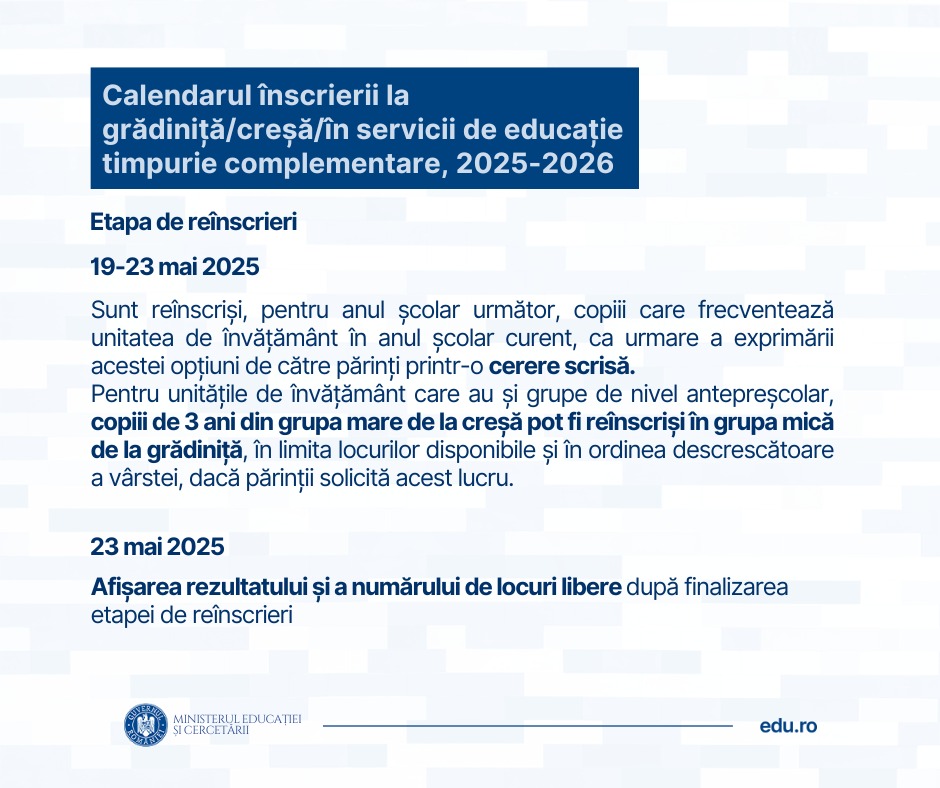 Calendarul de înscriere în învățământul preșcolar și antepreșcolar