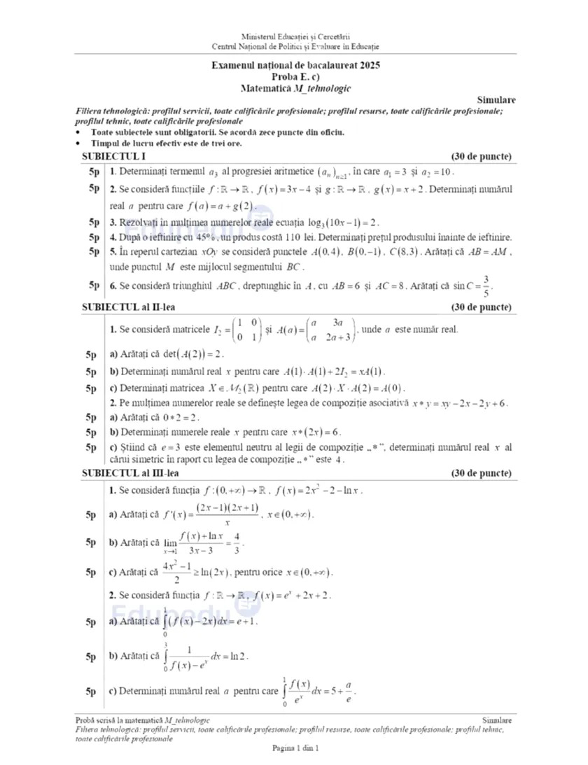 Subiecte simulare bac 2025
