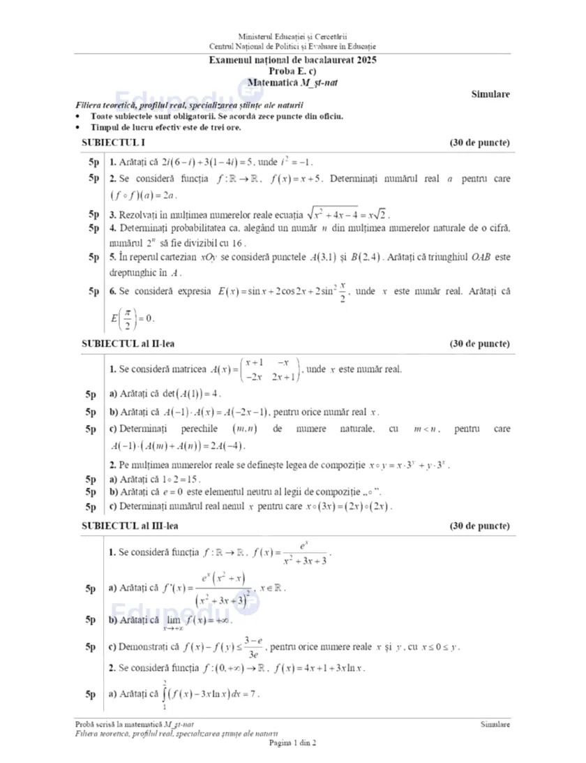 Subiecte simulare bac 2025