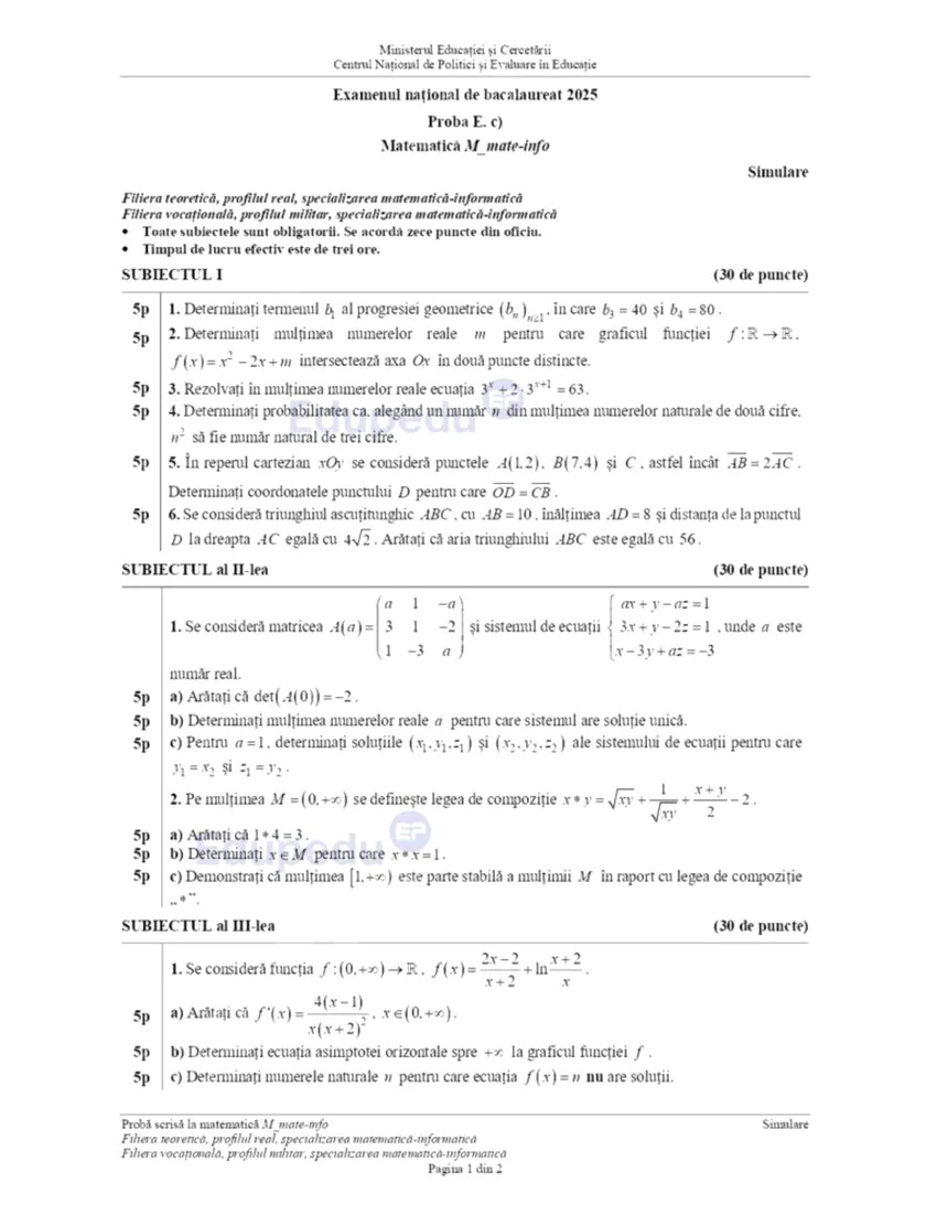Subiecte simulare bac 2025 