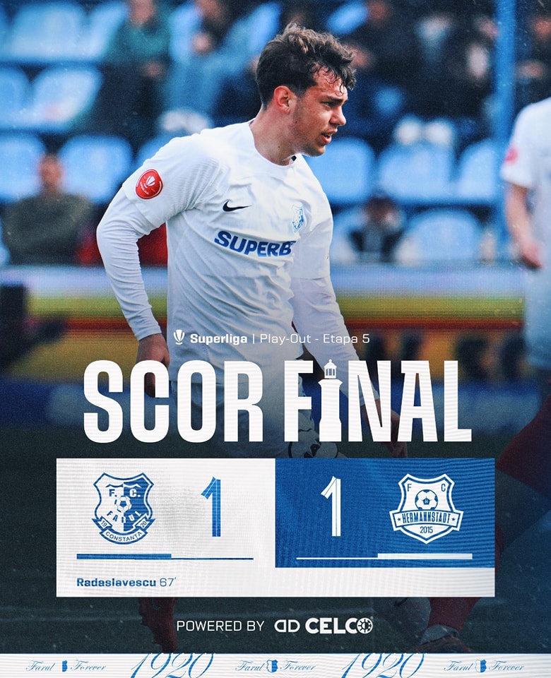 Superliga. Farul și Hermannstadt, scor 1-1. Echipa lui Hagi s-a salvat de la înfrângere