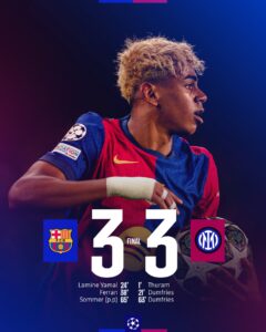 Liga Campionilor. FC Barcelona - Inter Milano, 3-3. Semifinală de senzație, totul se decide în retur