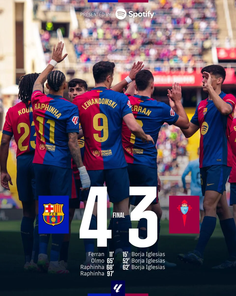 FC Barcelona - Celta Vigo, 4-3. Victorie esențială pentru catalani, care rămân în lupta pentru titlu