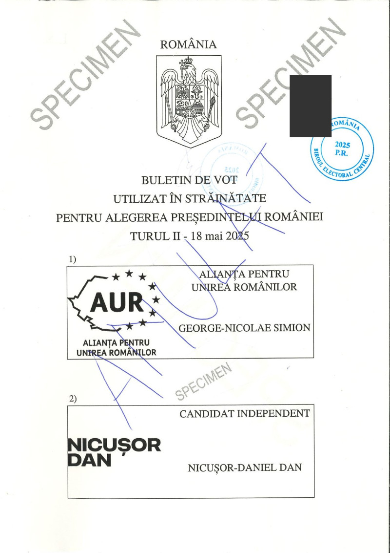 Buletinul de vot pentru secțiile de votare din străinătate