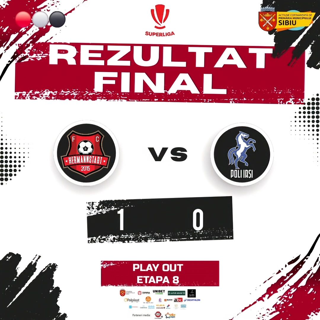Superliga. Hermannstadt - Poli Iași, 1-0. Sibienii, favoriți să câștige play-out-ul