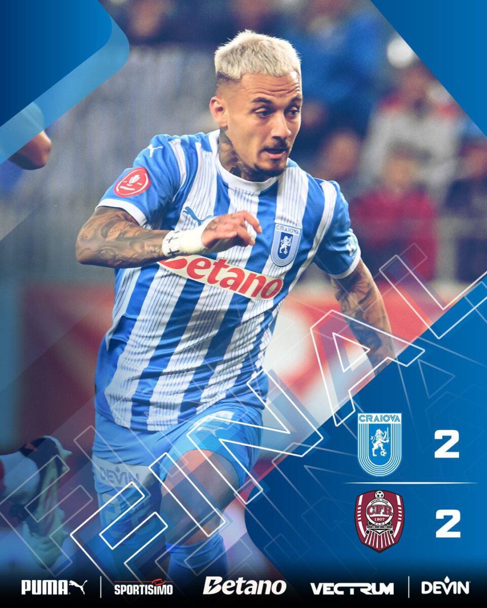Universitatea Craiova - CFR Cluj, scor 2-2. Remiză spectaculoasă în Bănie și FCSB a devenit campioană