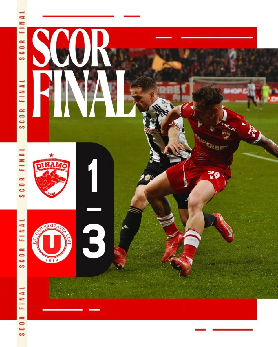 Dinamo - U Cluj, 1-3. Final uluitor de meci, oamenii lui Sabău au întors scorul cu un om în minus