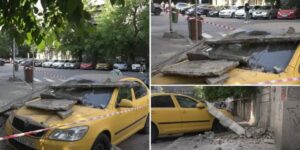 Panică în centrul Capitalei. Un balcon a căzut pe stradă