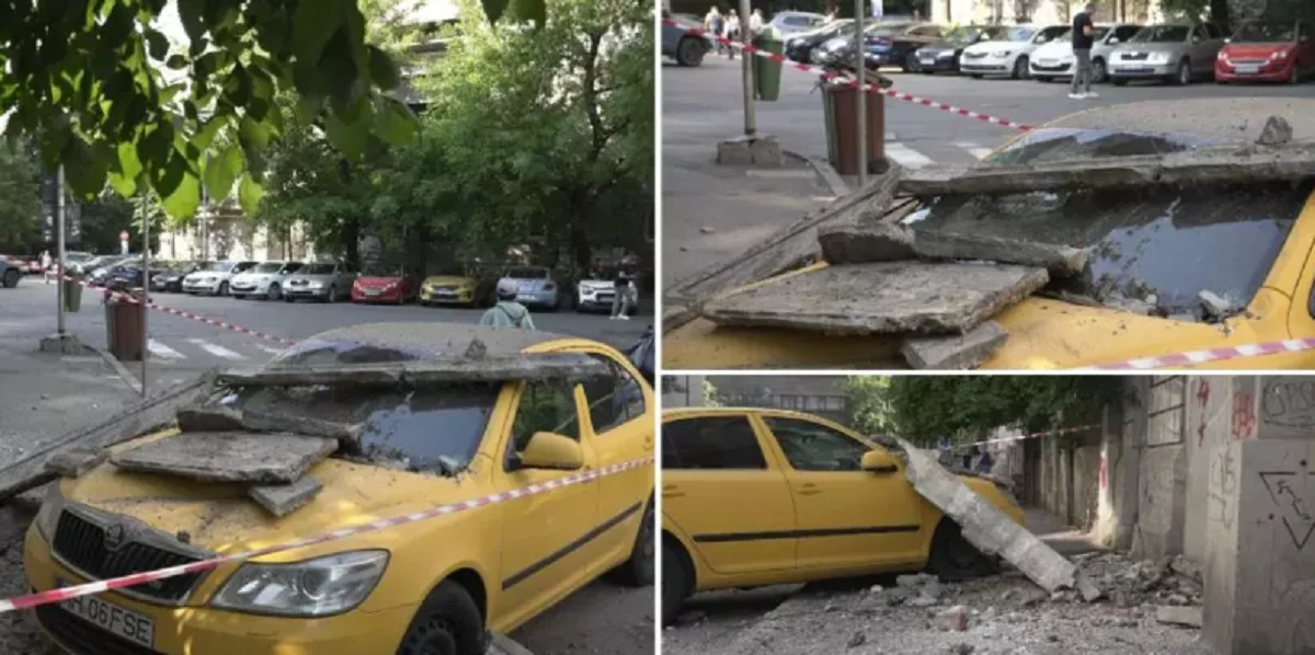 Panică în centrul Capitalei. Un balcon a căzut pe stradă
