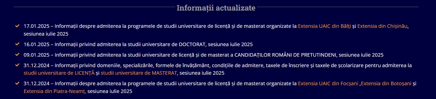 Calendar admitere UAIC