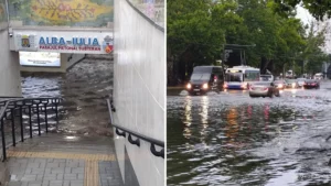 Ploi torențiale și vânt puternic. Mașini blocate, copaci căzuți și localități fără curent în mai multe raioane