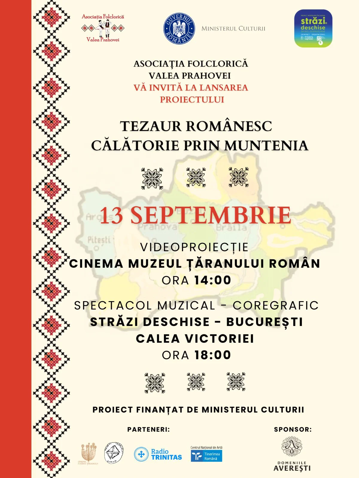 Asociația Folclorică „Valea Prahovei” organizează pe 13 septembrie lansarea proiectului cultural „Tezaur Românesc – Călătorie prin Muntenia”. (sursă foto: AFVP)