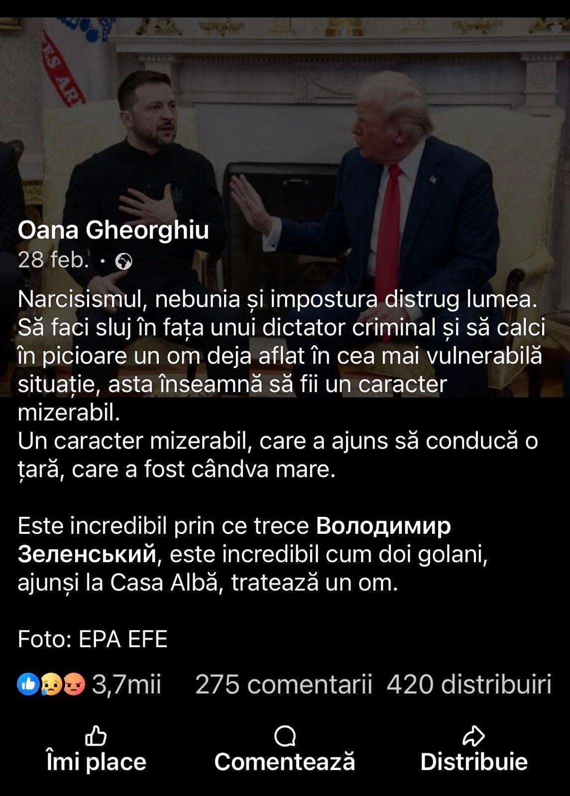 Postare Oana Gheorghiu