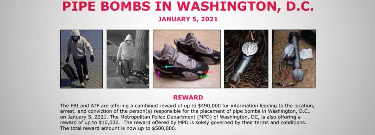 O jumătate de milion de dolari, recompensă pentru suspectul din cazul bombelor de la Capitoliu