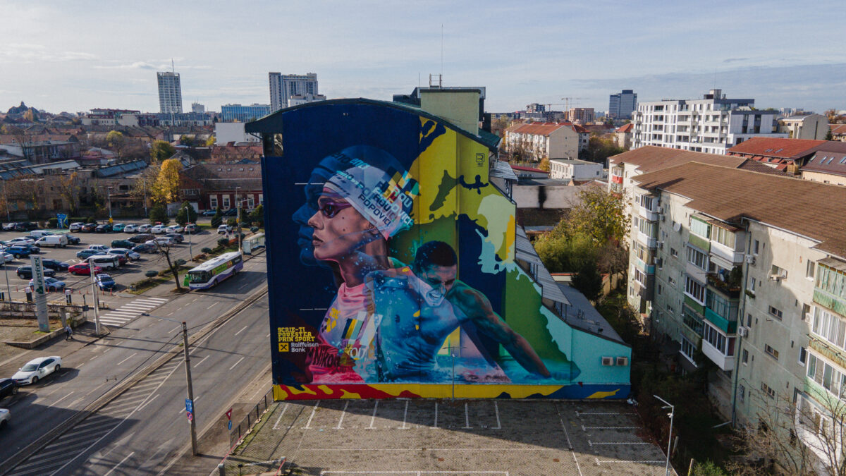 Scrie-ți povestea prin sport” - mesajul campionului David Popovici transpus pe un mural de 400 mp în Timișoara