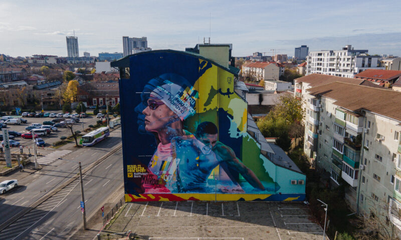 Scrie-ți povestea prin sport” - mesajul campionului David Popovici transpus pe un mural de 400 mp în Timișoara