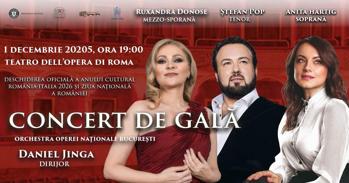 Opera Națională București deschide oficial Anul Cultural România - Italia 2026 printr-un Concert de Gală susținut la Roma de Ziua Națională a României