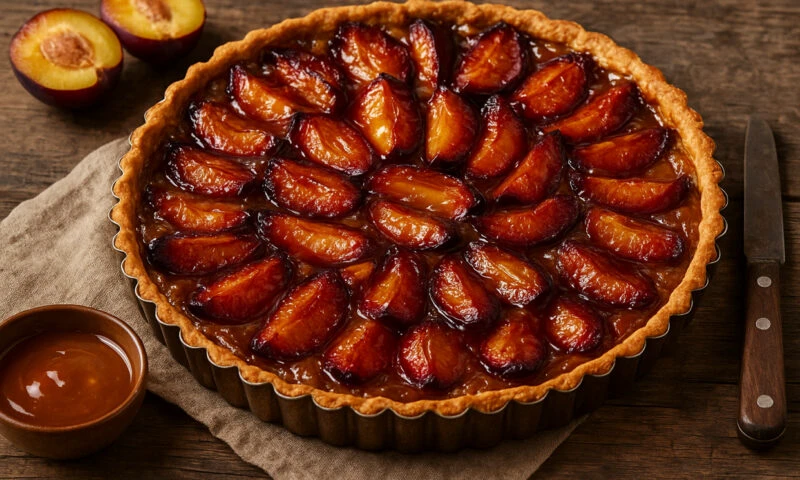 Rețetă de tartă cu prune și caramel. Deliciul care te cucerește de la prima felie