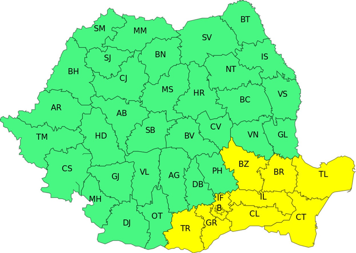 Harta cod galben vânt