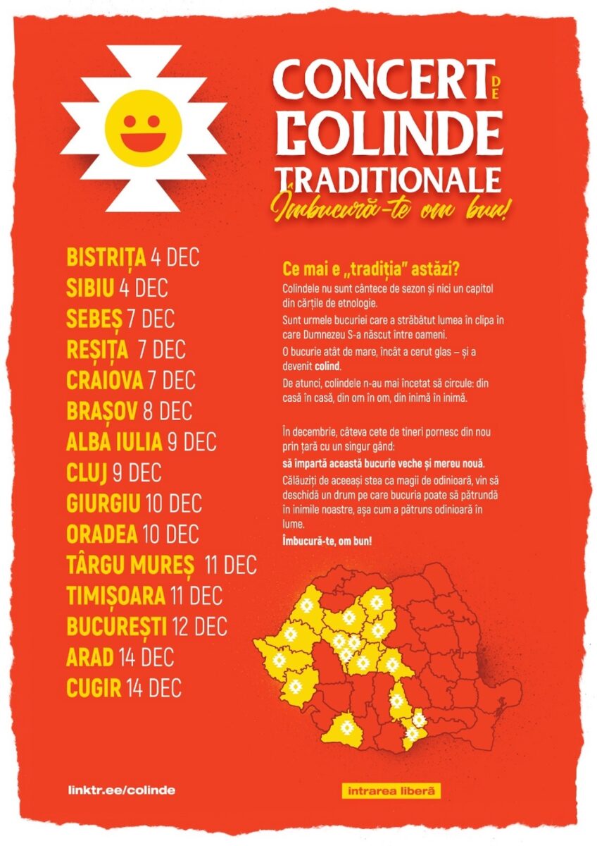 Turneul Național de Colinde „Îmbucură-te, om bun!” 2025: Tinerii din 12 asociații duc bucuria Crăciunului în 15 orașe din țară