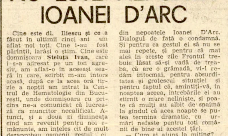 15 ianuarie 1990. Cum a fost demonizată Steluța Ivan, tânăra care l-a înfruntat pe Ion Iliescu cu celebra întrebare: Ce a făcut în ultimii 5 ani?