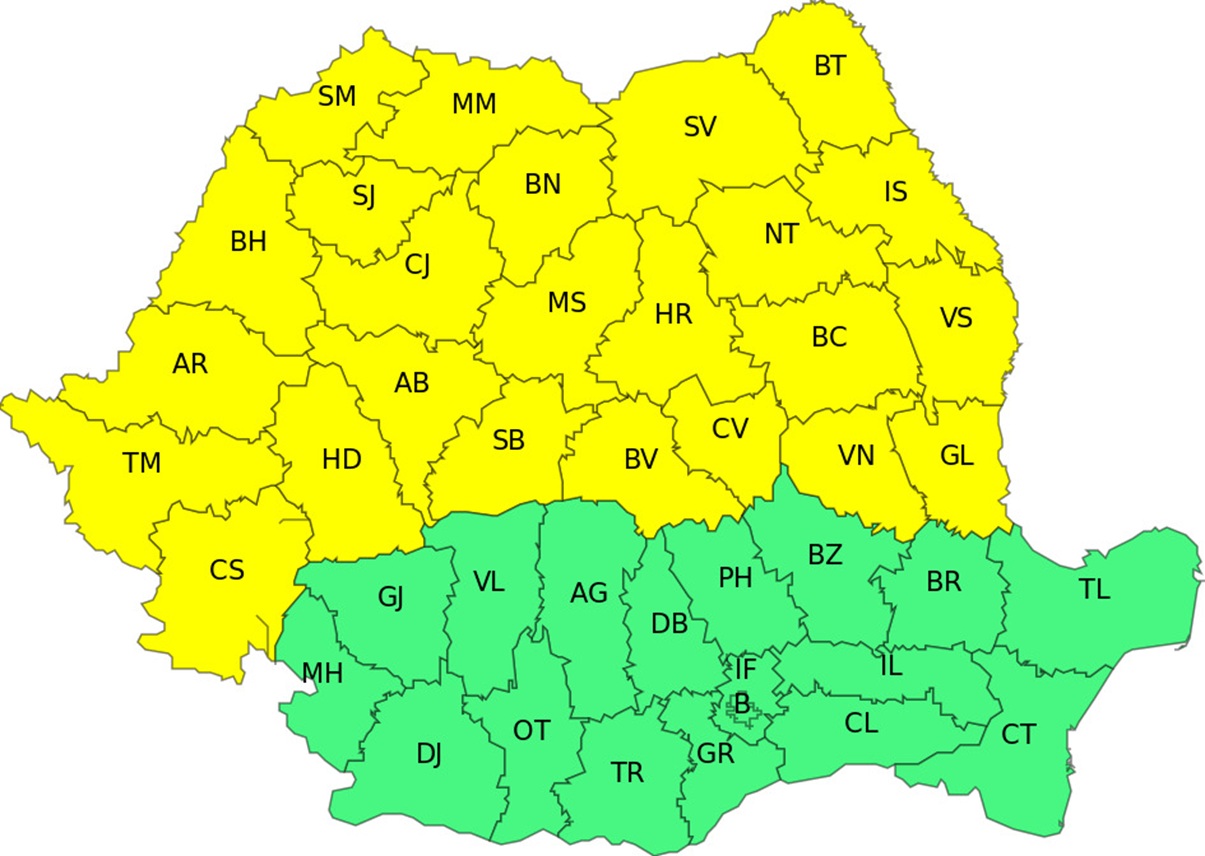 Hartă ANM cod galben de ger