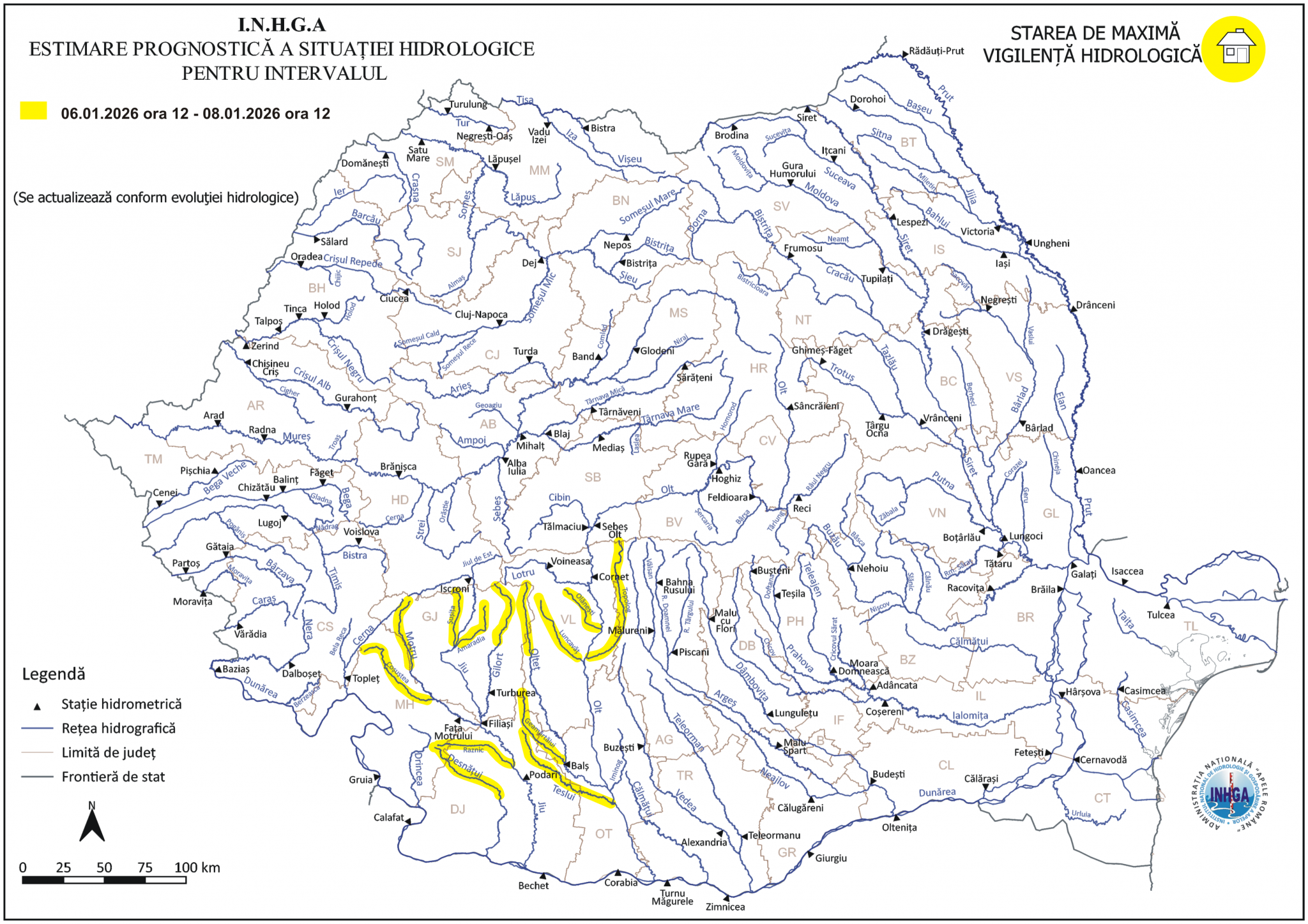 Harta cod galben inundații