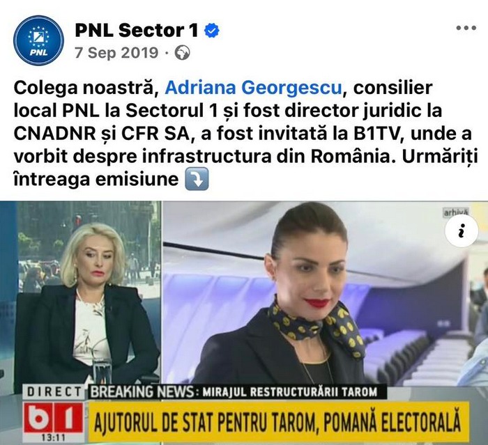 În 2019, Adriana Georgescu era președinta Comisiei de Transporturi din cadrul PNL.