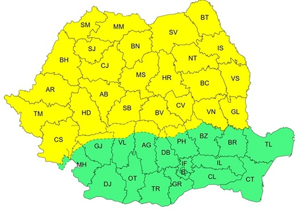 Hartă, cod galben de ger