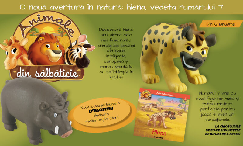 Aventura în savană continuă: hiena, vedeta numărului 7 din colecția „Animale din sălbăticie”