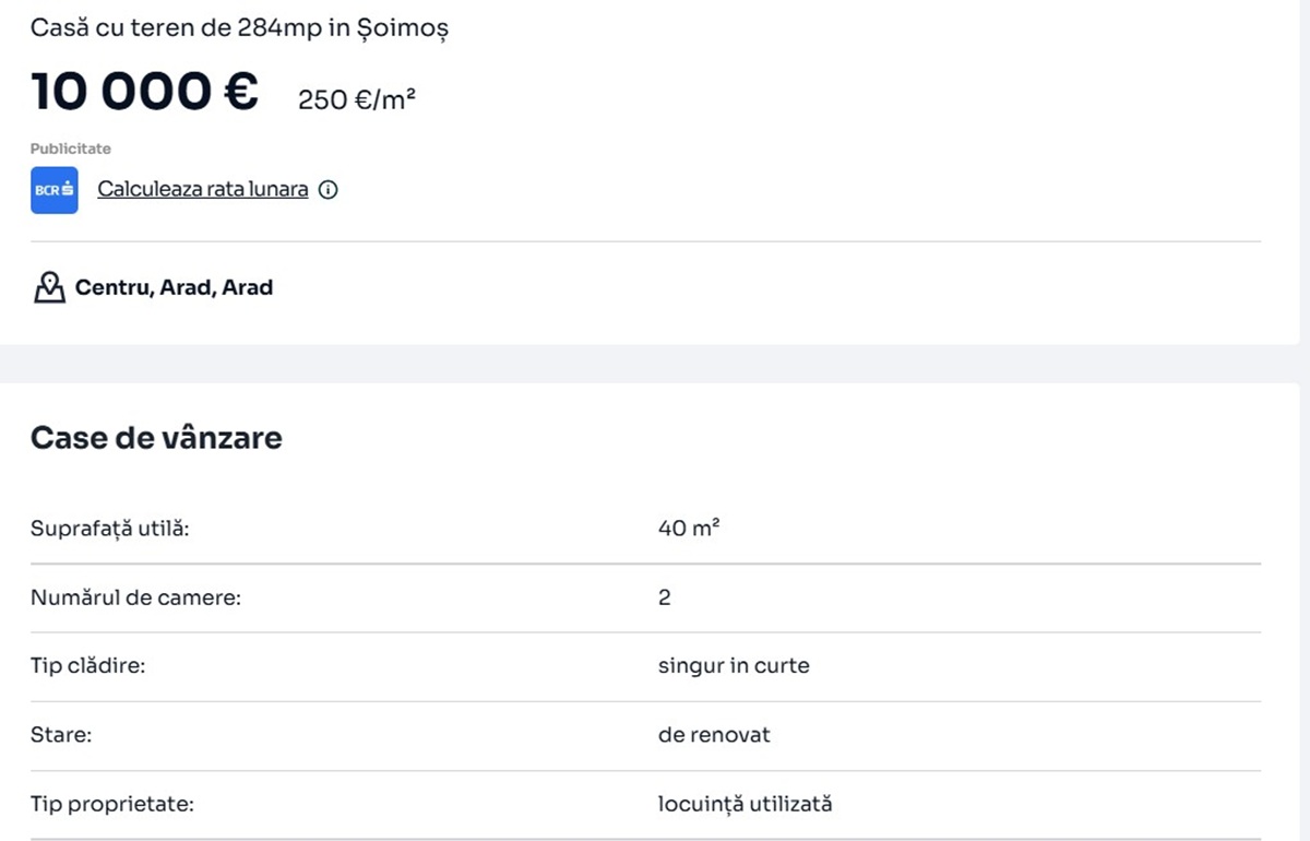 Casă de vânzare în județul Arad