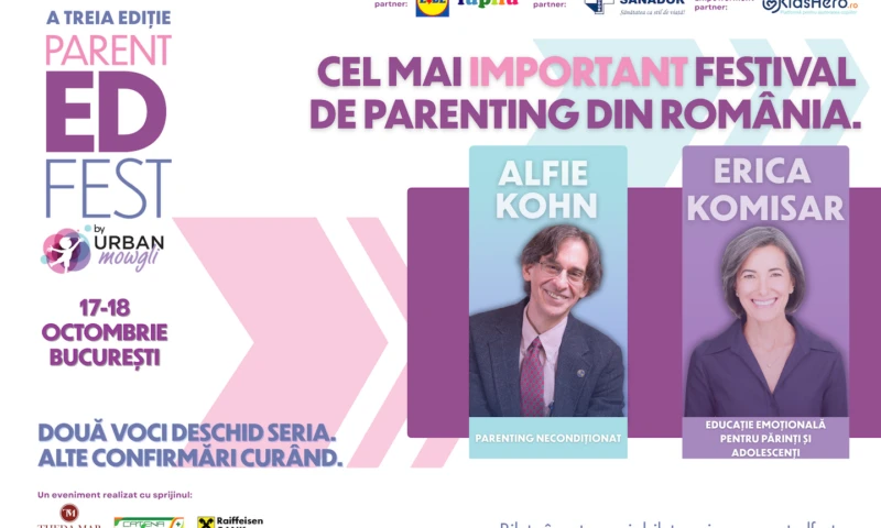 Două vedete ale parentingului internațional, Alfie Kohn și Erica Komisar, vin la ParentED Fest. Evenimentul are loc pe 17–18 octombrie, la București