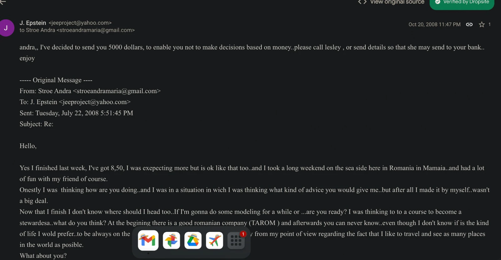 În iulie 2008, fata îi scrie despre planurile ei, îi spune că a terminat examenele și că se gândește la el.