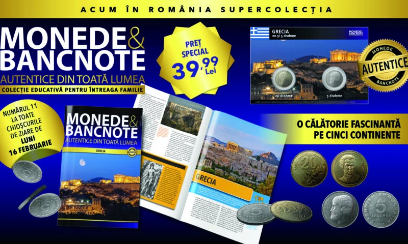 Descoperă Grecia în numărul 11 al colecției „Monede și bancnote autentice din toată lumea”. Revistă, monede autentice și fișă numismatică. De luni, la chioșcuri!