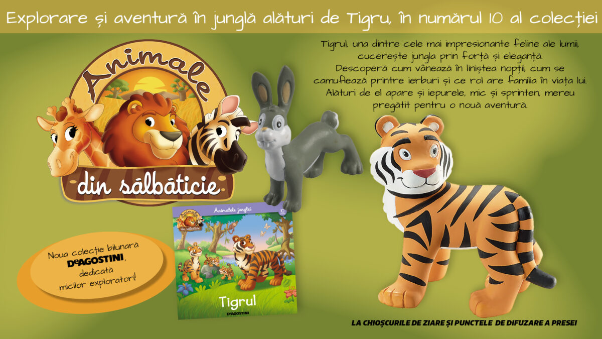 Descoperă tigrul și iepurele într-o nouă aventură din colecția „Animale din sălbăticie”. Numărul 10, revistă și două figurine, de mâine la chioșcuri!