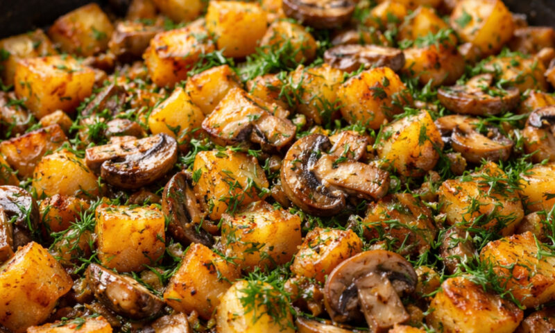 Rețetă simplă de post. Cum prepari cei mai gustoși cartofi țărănești cu ciuperci și verdeață