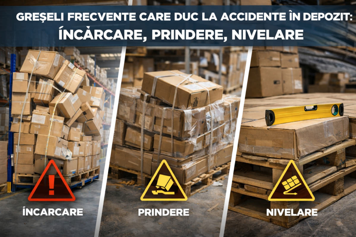Greșeli frecvente care duc la accidente în depozit: încărcare, prindere, nivelare